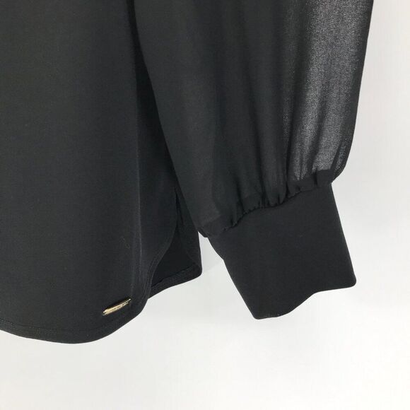 Calvin Klein Sheer Sleeve Blouse Women's Size Medium Black Stretch Career Party - Picture 2 of 12